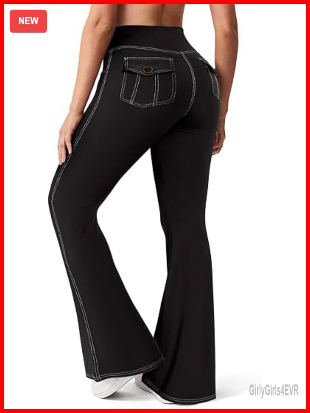 Cargo Yoga Flare Leggings with Pockets Contrast Stitching Bootcut